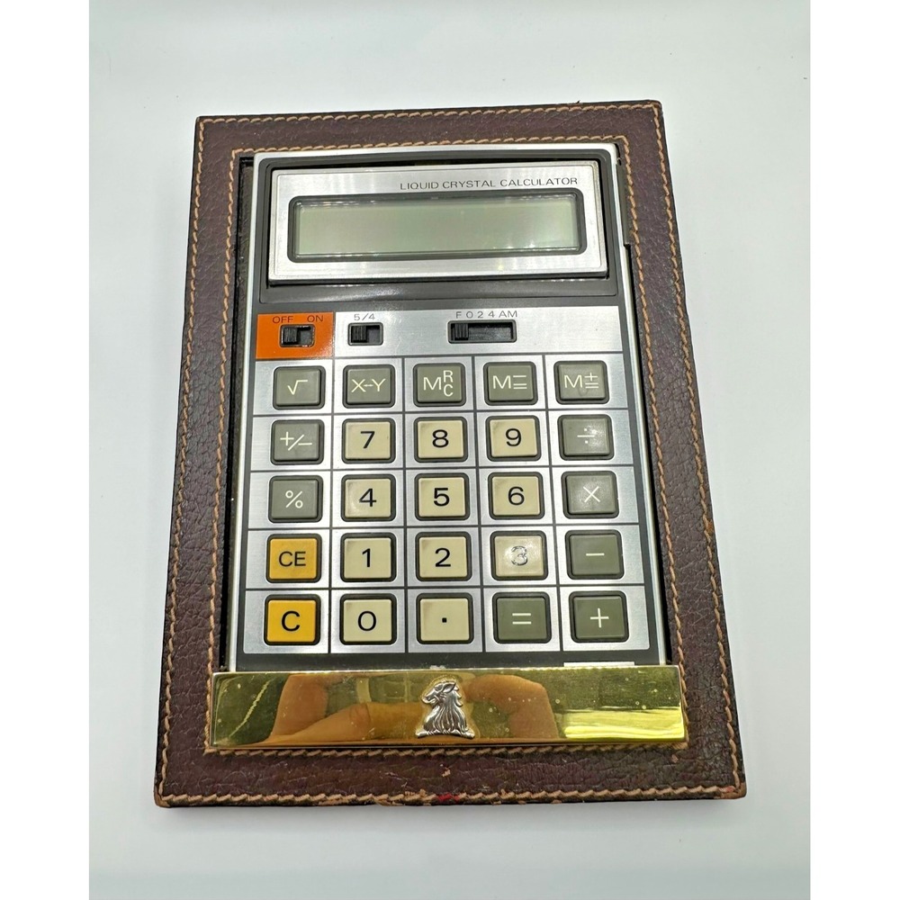 Omron 1047 Calculator Vintage with Leather Wedge Holder - Tested, Working